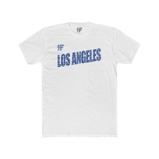 Hero Folk English & Japanese - Los Angeles Script Men's White Cotton Crew Tee